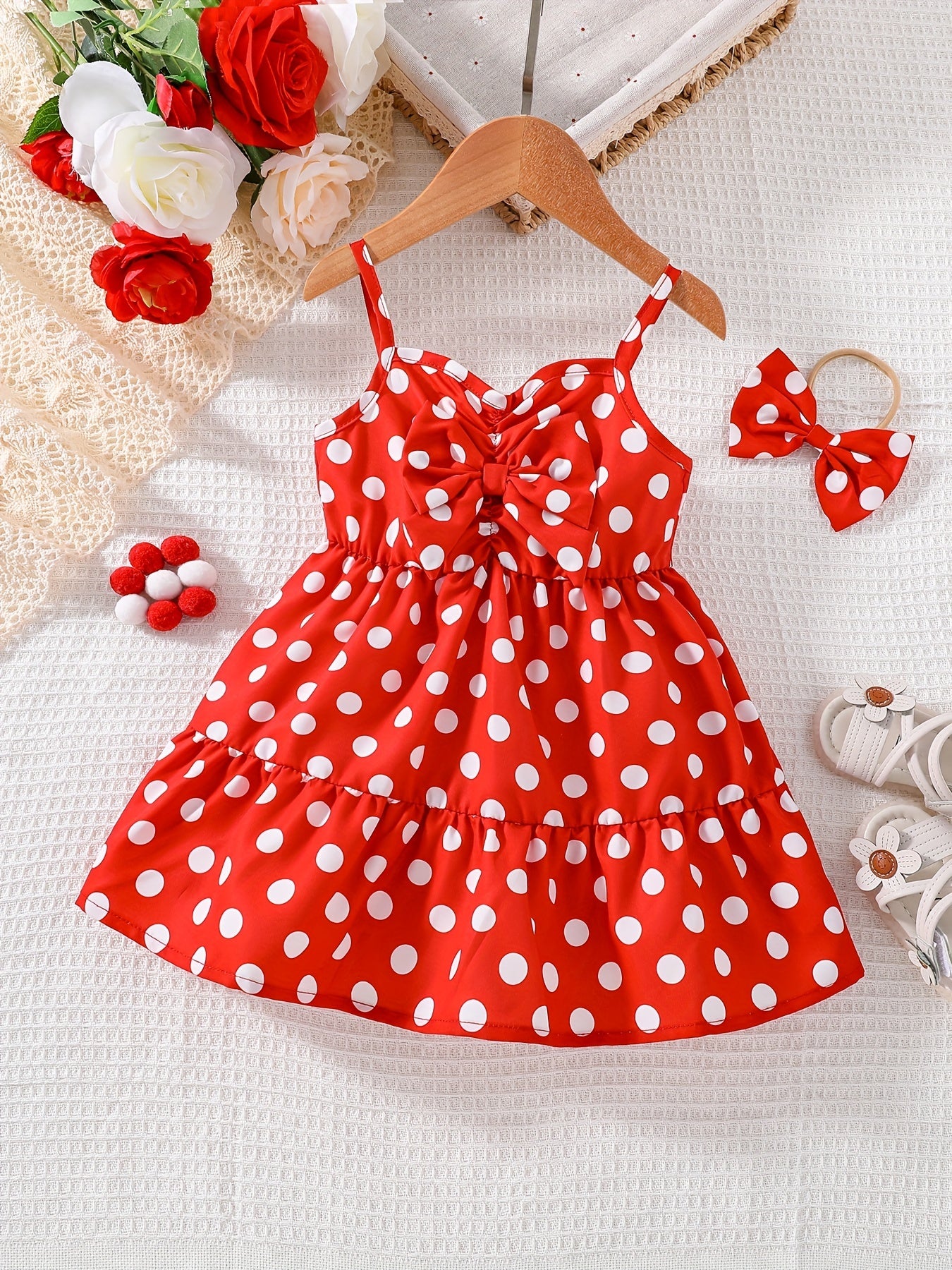 Cute Polka Dot Playwear for Baby Girls Cotton Casual Dress with Suspenders