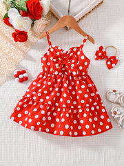 Cute Polka Dot Playwear for Baby Girls Cotton Casual Dress with Suspenders