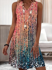 Gradient V Neck Tank Dress Casual Sleeveless Summer Midi Dress