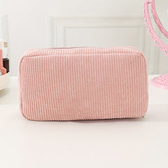 Pink Corduroy Makeup Bag with Silvery Zipper
