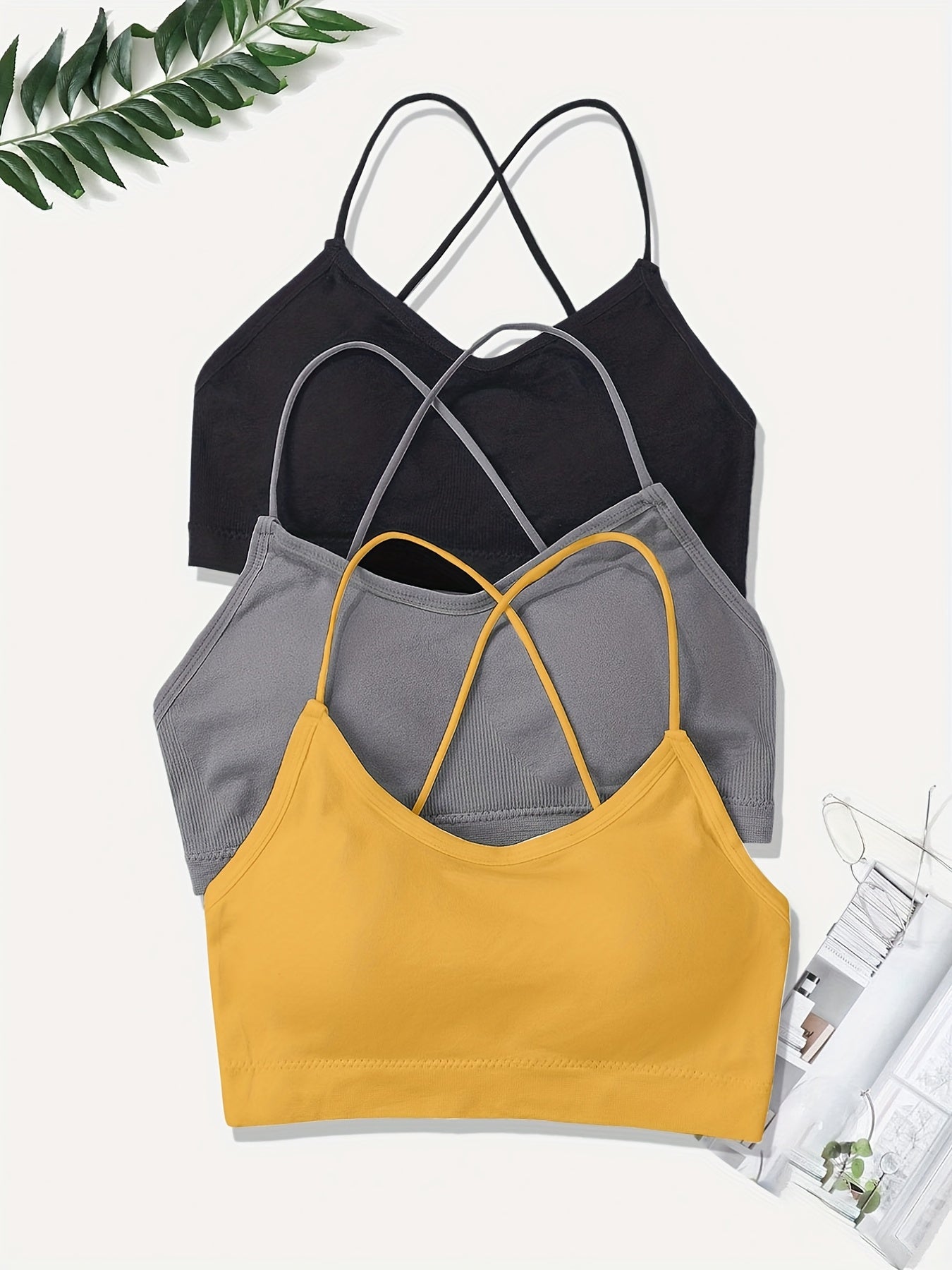 3 Pcs Girls Crisscross Back Sports Bras for 10-14 Years Old