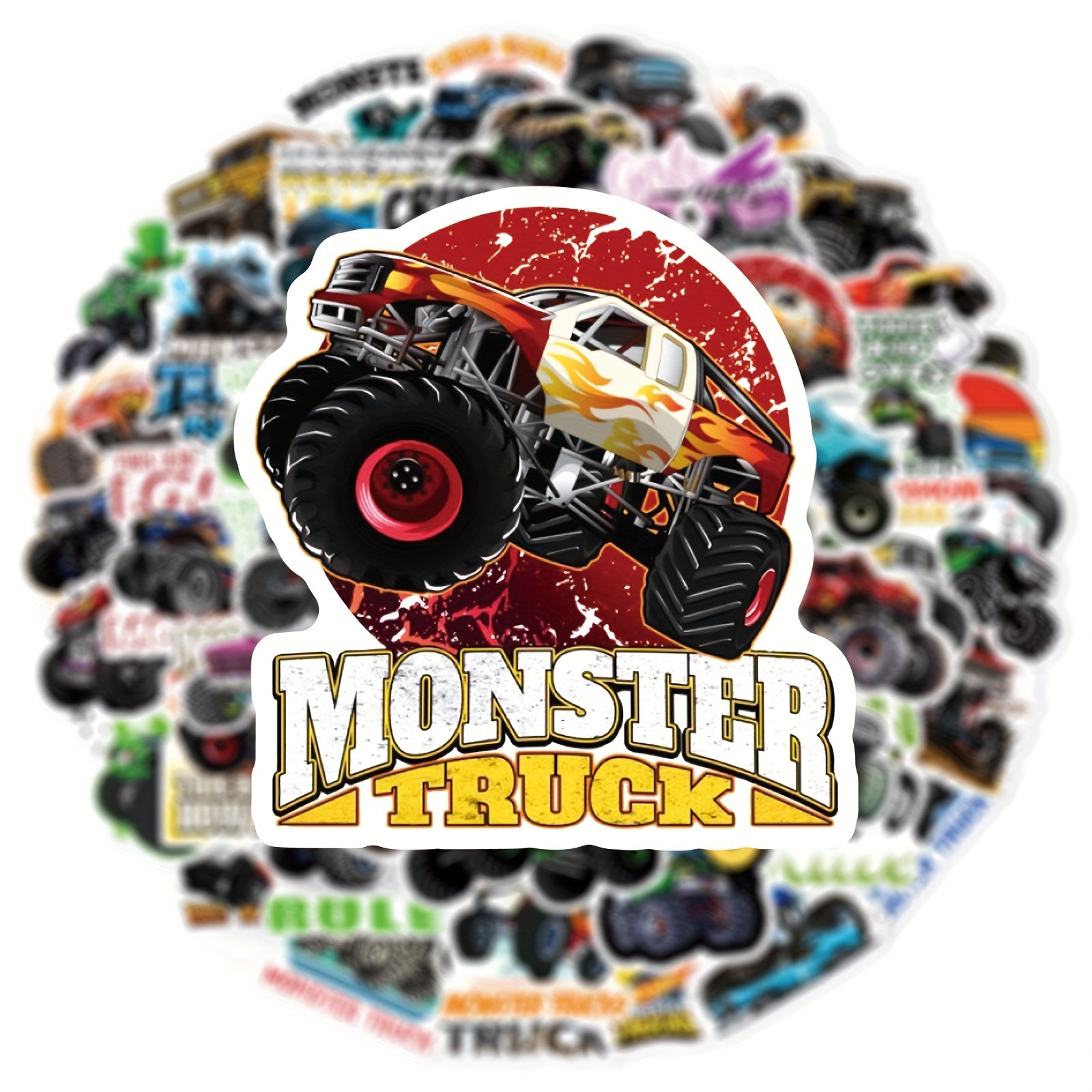 50 Monster Truck Stickers for Helmets Skateboards Water Bottles Laptops