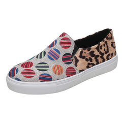 Women's Printed Round Toe Flat Loafers Slip On Canvas Shoes