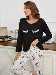 Starry Print Pajamas Set Long Sleeve Top & Pants