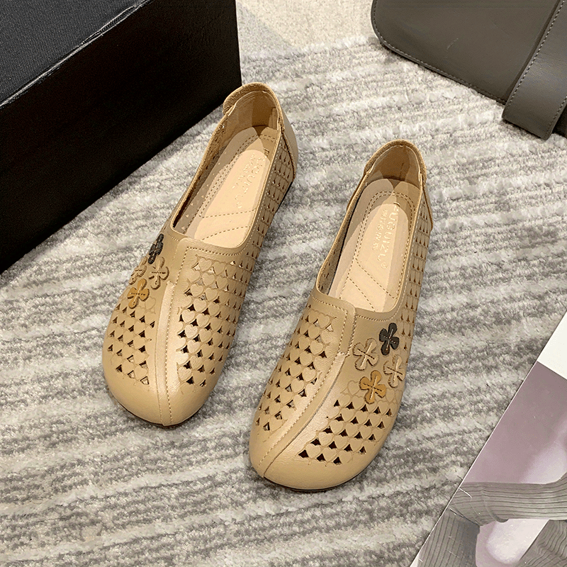 Women's Hollow Out Casual Flat Shoes Flower Decor Slip On Comfy Non Slip Flats