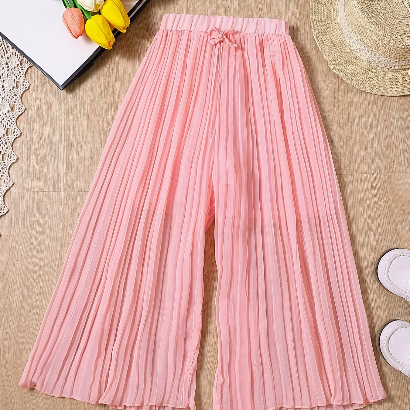 Toddler Girls Bow Casual Loose Elastic Waist Pleated Leg Pants