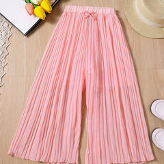 Toddler Girls Bow Casual Loose Elastic Waist Pleated Leg Pants