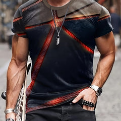 Men's Printed Sports T shirt Casual Stretch Round Neck Tee Shirt For Summer