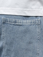 Men's Denim Cropped Pants Elastic Waist Straight Leg Harem
