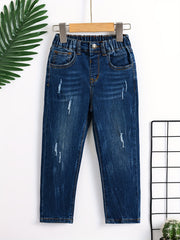 Boys Ripped Denim Jeans Elastic Waist Pants