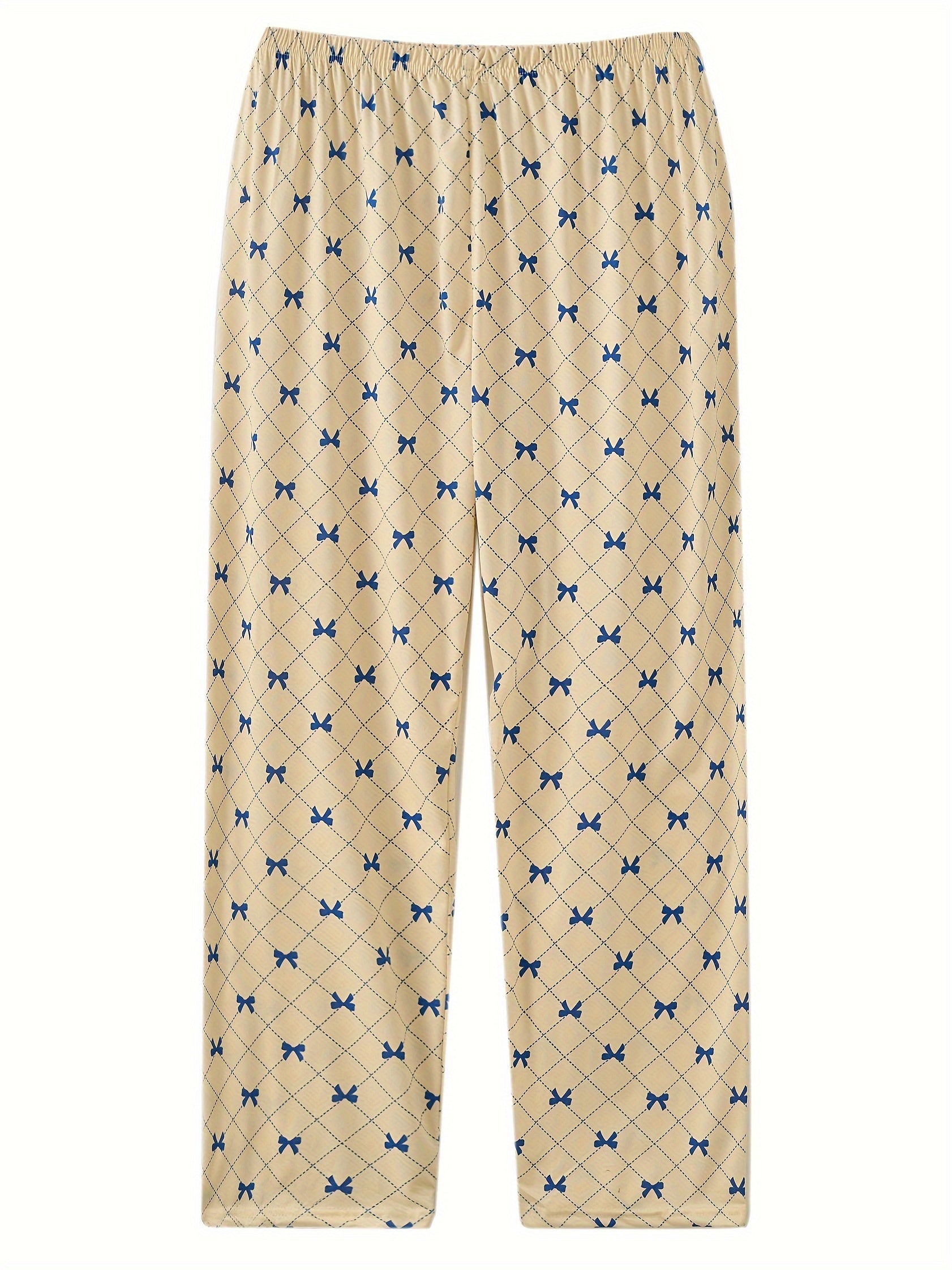 Bow Knot & Argyle Print High Waist Loose Home Wear Pants
