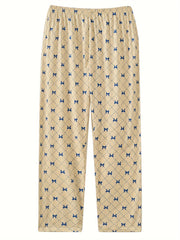 Bow Knot & Argyle Print High Waist Loose Home Wear Pants