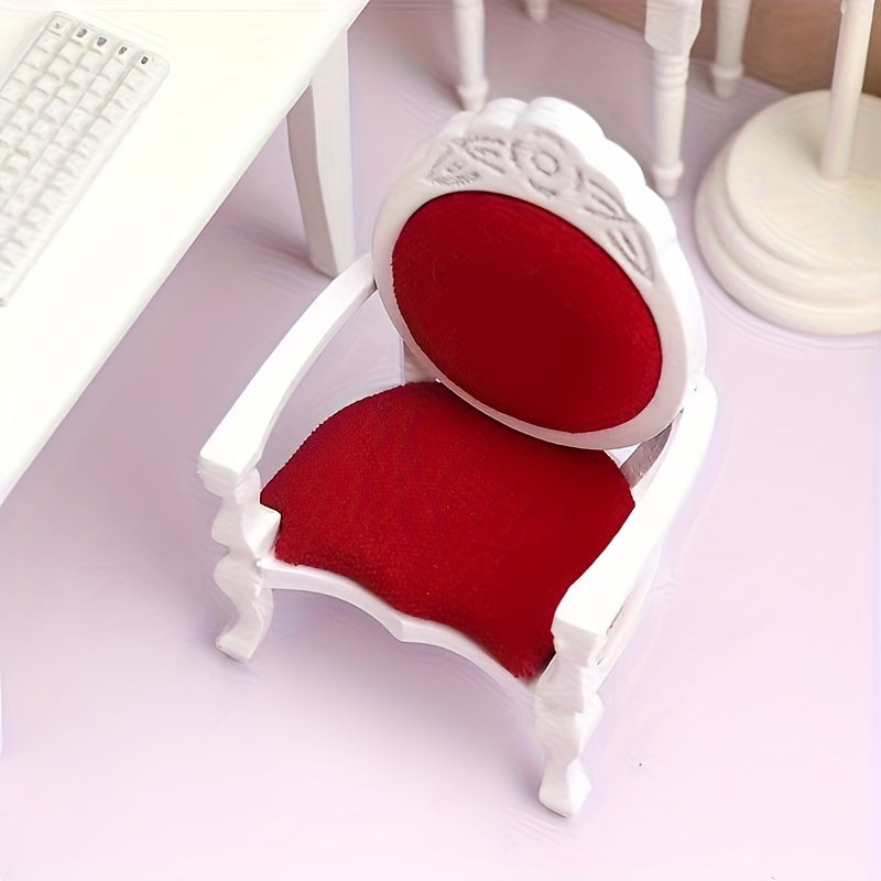 1:12 Dollhouse Furniture Vintage Wood Armchairs with Red Cushions