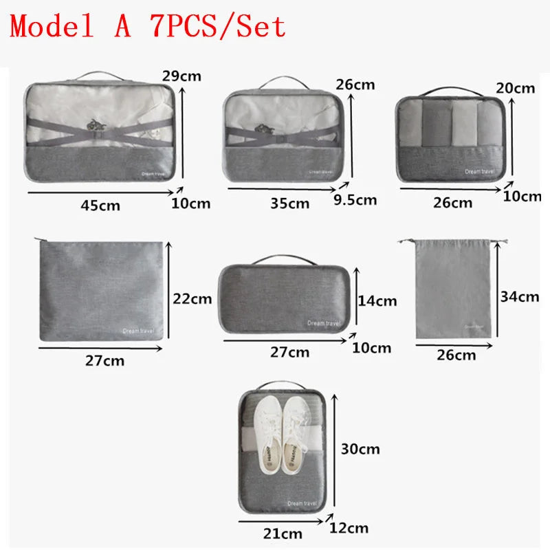 7PCS Cube Travel Accessories Waterproof Bags Mesh Bag In Pouch Luggage Organizer