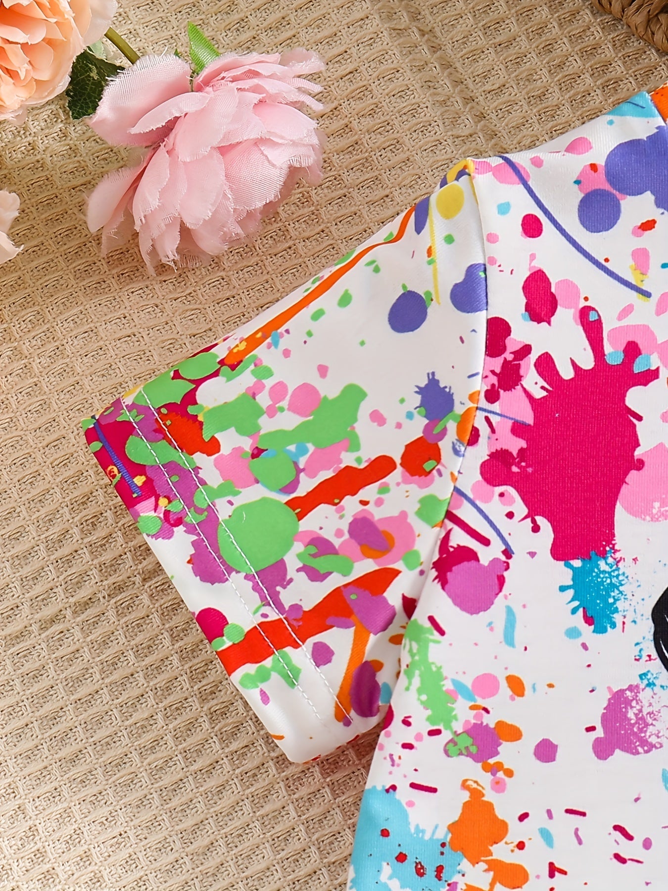 Girls' Colorful Portrait Print Tee Dress for Summer