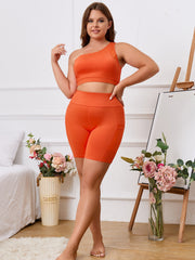 One Shoulder Crop Top & Shorts Two Piece Set