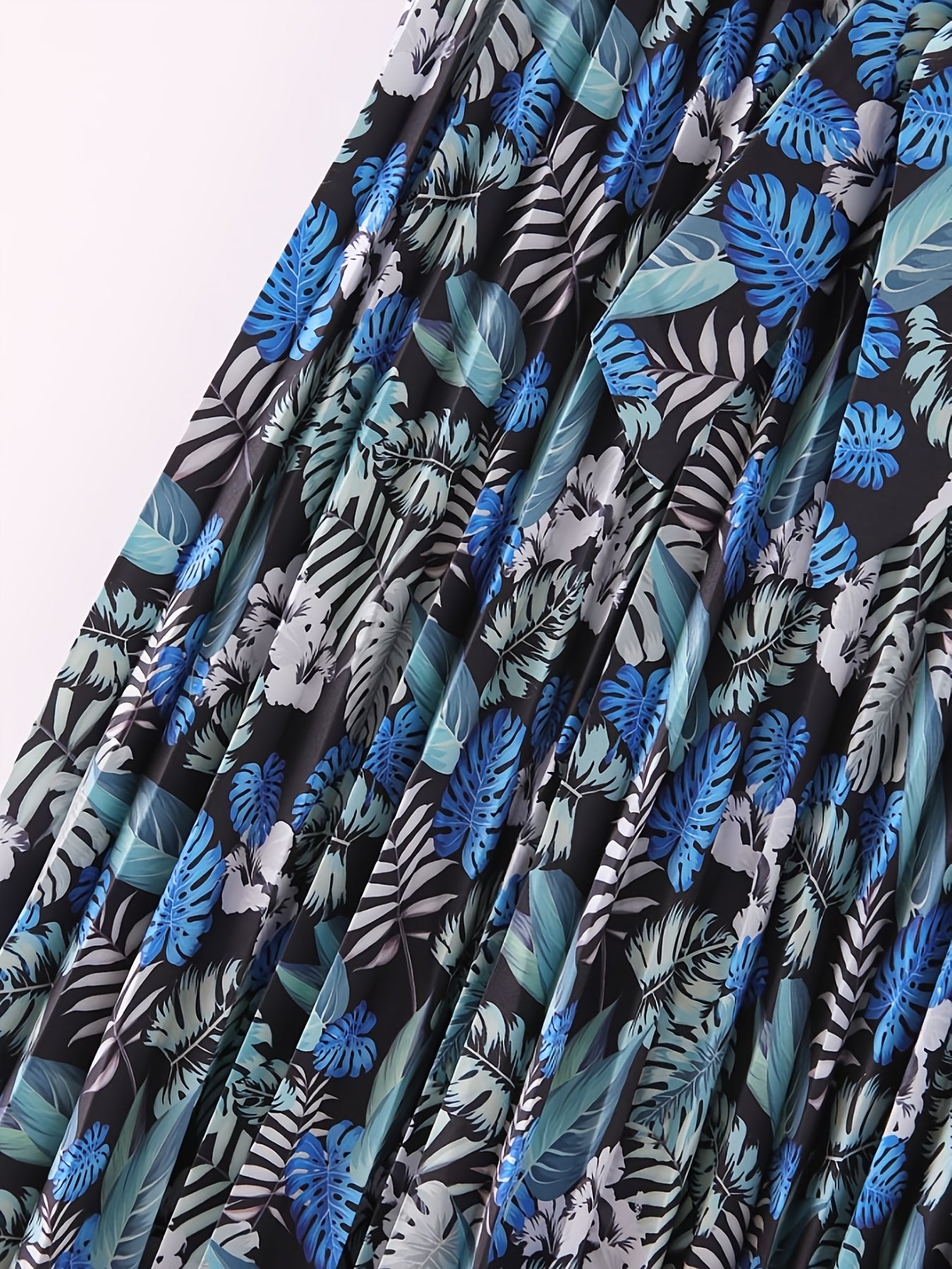 Boho Leaves Print Pleated Skirt with Tie Waist
