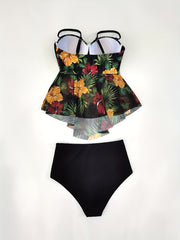 Tropical Print Bikini Sets Spaghetti Straps High Cut Two Pieces Swimsuit
