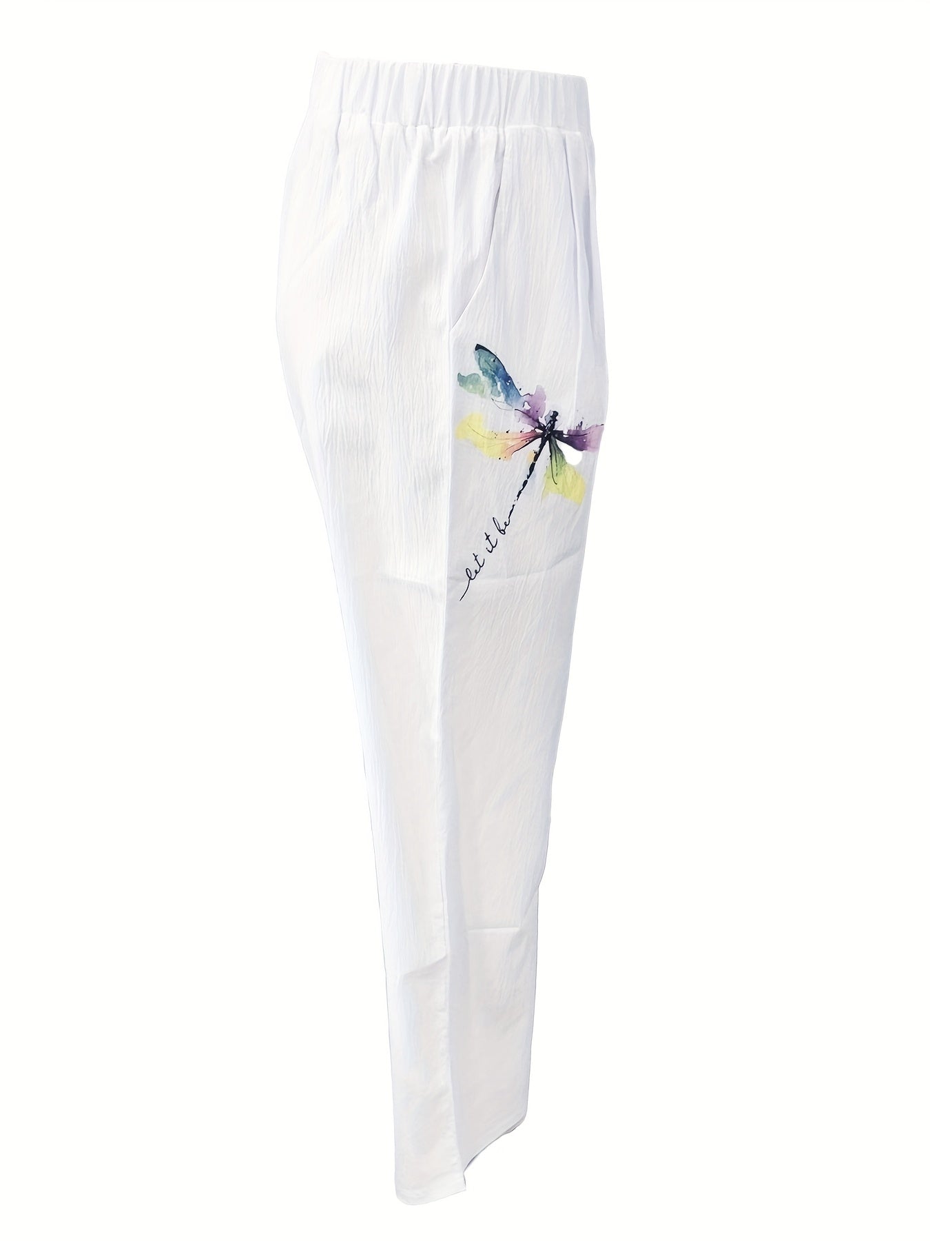 Dragonfly Print Pants Casual Elastic Waist Summer Pants Women's Clothing