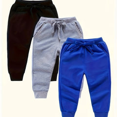 3pcs Toddler Boys Cotton Drawstring Sweatpants Elastic Waist