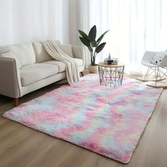 Ultra Soft Plush Rainbow Area Rug Non-slip Fluffy Shaggy Rug