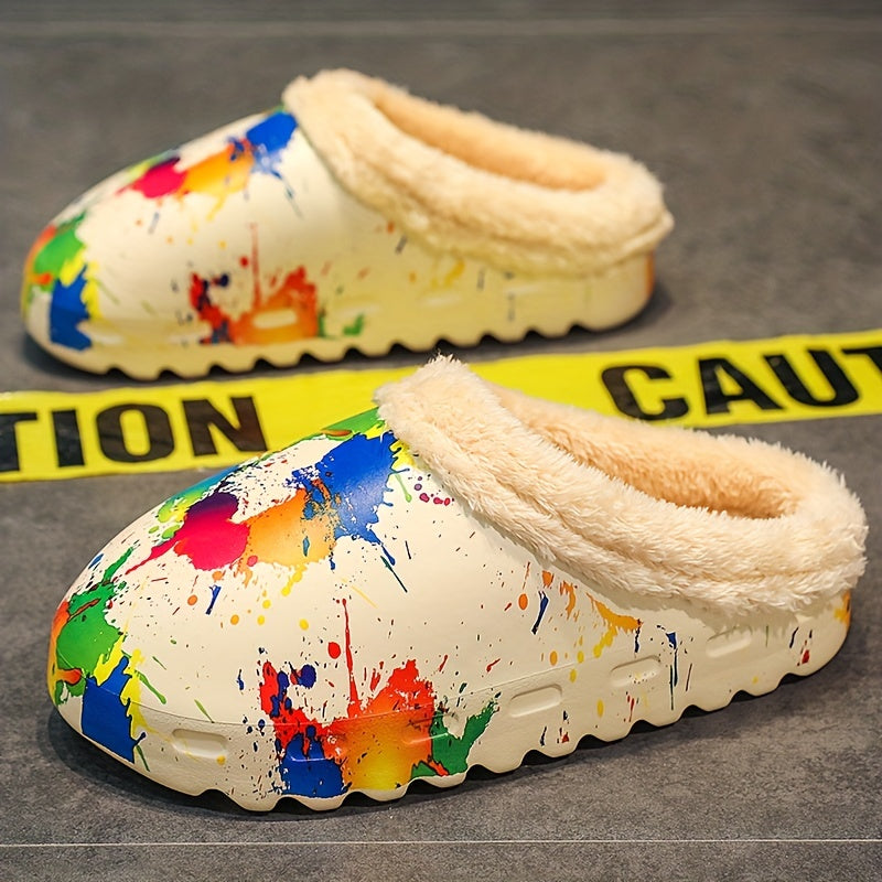 Colorful Print Thermal Sandals Plush Fuzzy Slippers