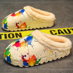 Colorful Print Thermal Sandals Plush Fuzzy Slippers