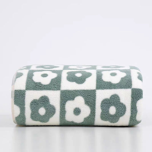 Flower Pattern Bath Towel Coral Fleece Soft Absorbent Towel