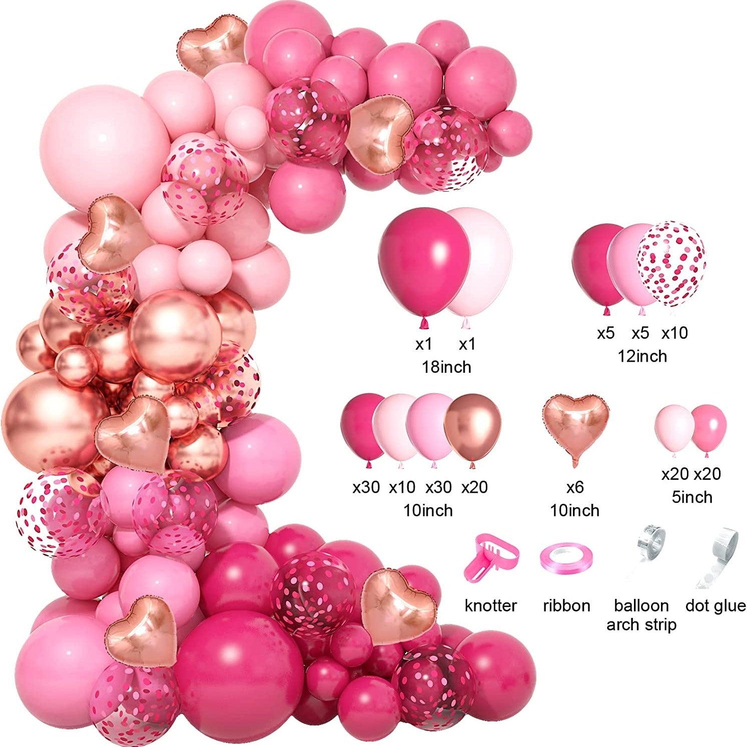 162 Pink Balloon Ring Arch Set for Princess Parties & Birthdays