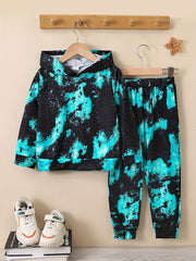 Boy's 2pcs Hoodie & Sweatpants Set Splash Print Long Sleeve Top Casual Outfits
