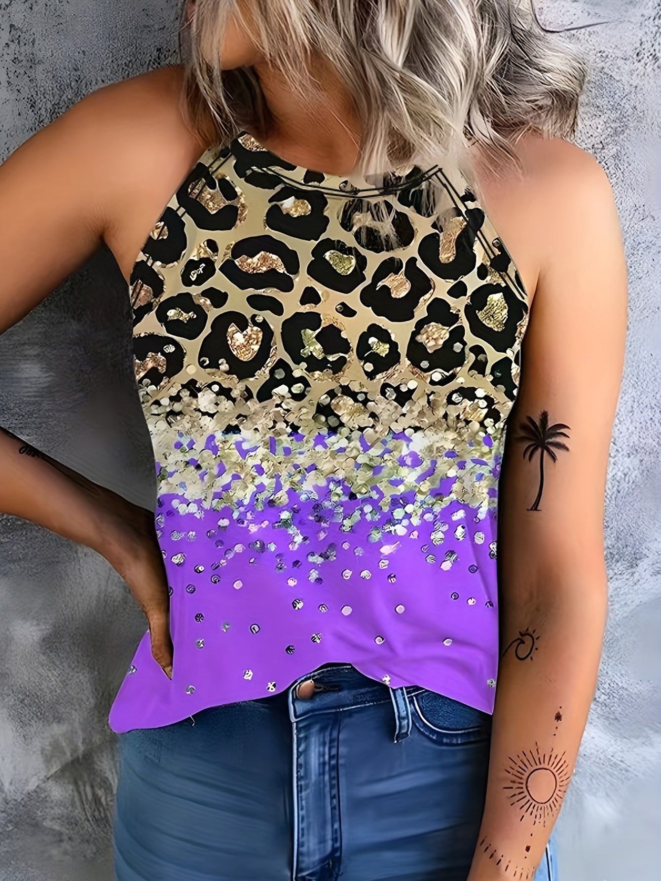 Leopard Print Halter Tank Top Sleeveless Casual Summer Women's Clothing