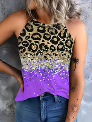 Leopard Print Halter Tank Top Sleeveless Casual Summer Women's Clothing