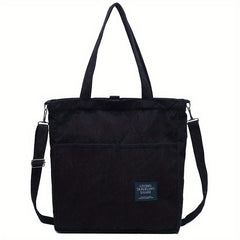 Corduroy Tote Bag with Letter Patch Decor Large Capacity Crossbody Bag