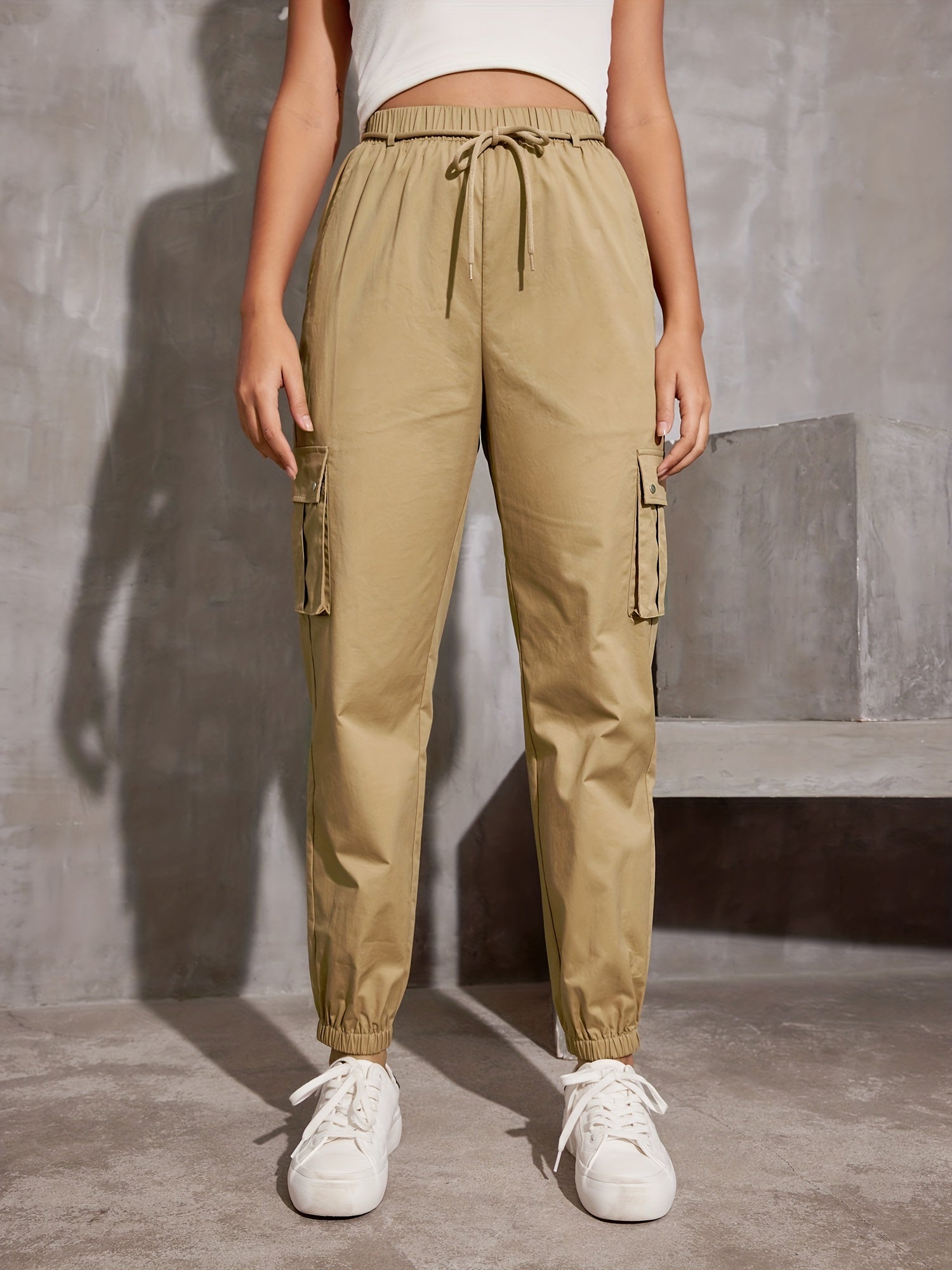 Y2K Solid Drawstring Cargo Pants Casual Baggy Pants