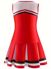2pcs Girls Splicing CHEER Print Top Pleated Skirt Set