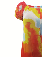 Tie Dye Puff Sleeve Jumpsuit Medium Stretch with Pockets