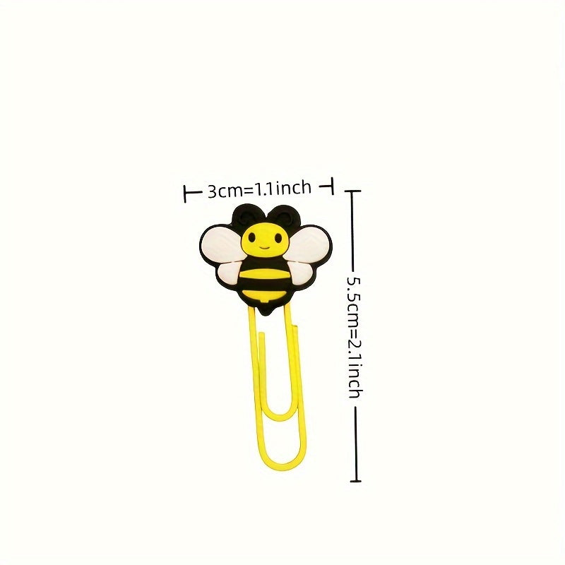 10pcs Cartoon Bee Paper Clip Colored Animal Bookmark PVC Stationery Office