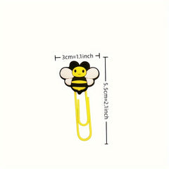10pcs Cartoon Bee Paper Clip Colored Animal Bookmark PVC Stationery Office