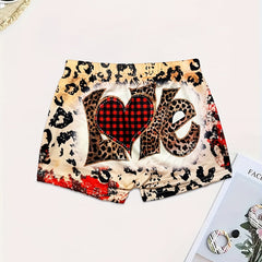 Plaid Heart & Letter Print Shorts Skinny Shorts For Spring & Summer