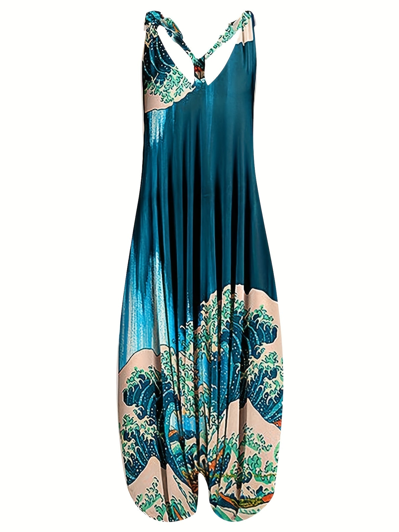 Graphic V Neck Harem Jumpsuit Spaghetti Strap Casual Wear