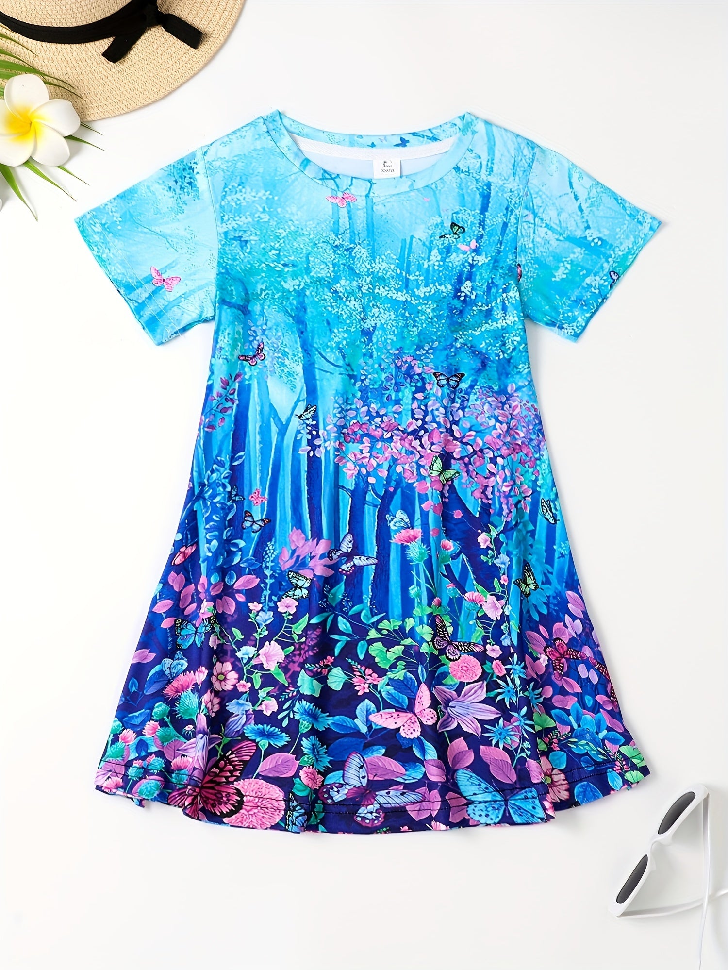 3D Forest Print Short Sleeve Dress Girls Comfy Dresses Summer Clothes
