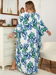Tropical Print V Neck Maxi Beach Cover Up Dress