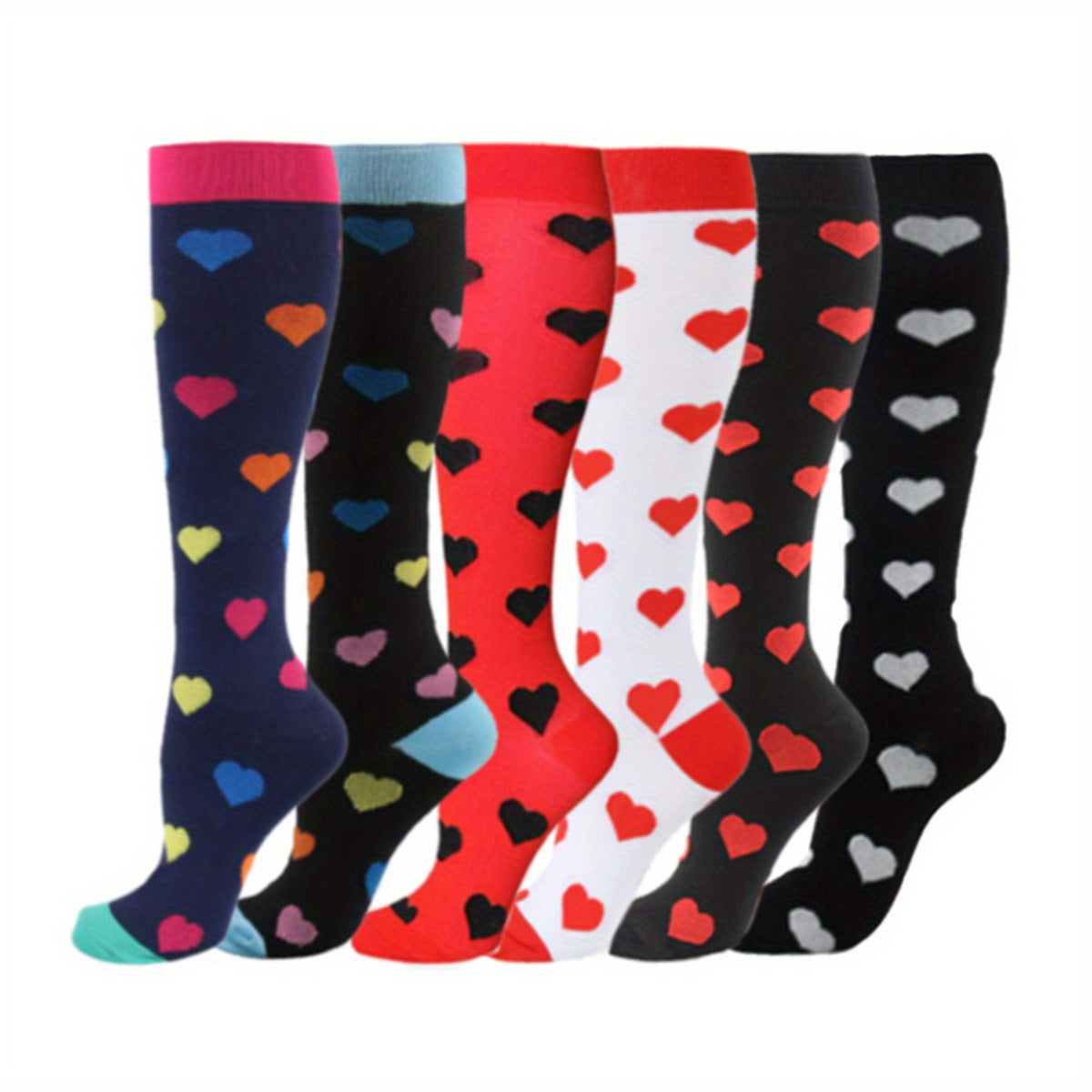 6-Pair Cartoon Compression Calf Socks for Sports, Nursing, Hiking