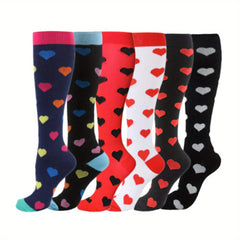 6-Pair Cartoon Compression Calf Socks for Sports, Nursing, Hiking