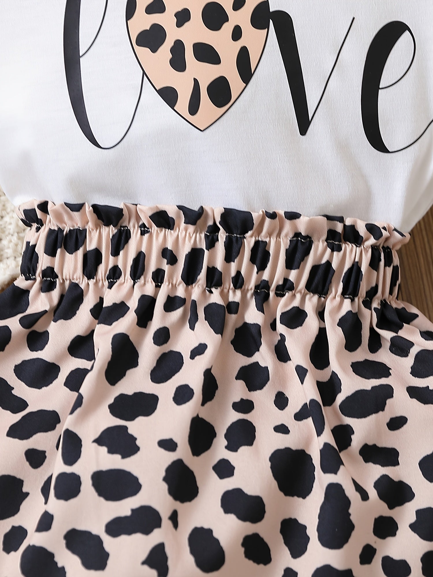 Toddler Girls Heart & Letter Graphic Leopard Paperbag Waist Dress