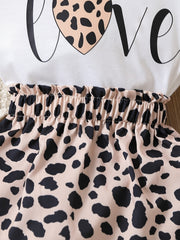 Toddler Girls Heart & Letter Graphic Leopard Paperbag Waist Dress