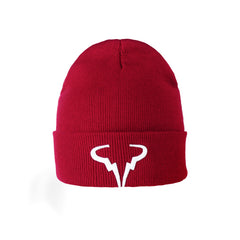 Embroidered Horn Knit Cuffed Beanie Hat