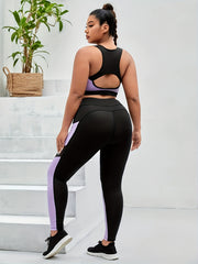 Colorblock Cut Out Crop Tank & Mesh Yoga Leggings Set
