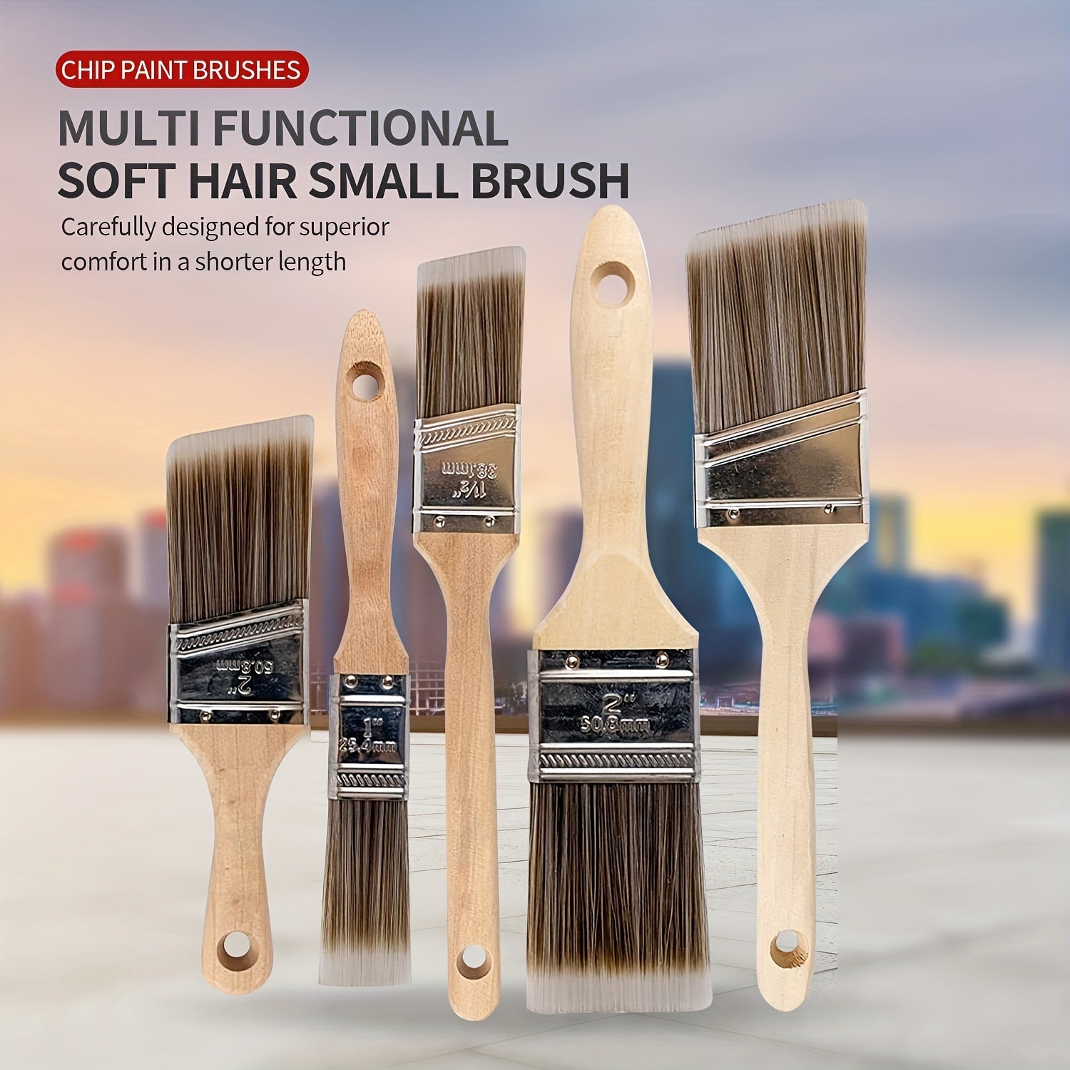 5pcs Paint Brush Set for Walls Trim Cabinets Doors Fences Decks Arts Crafts