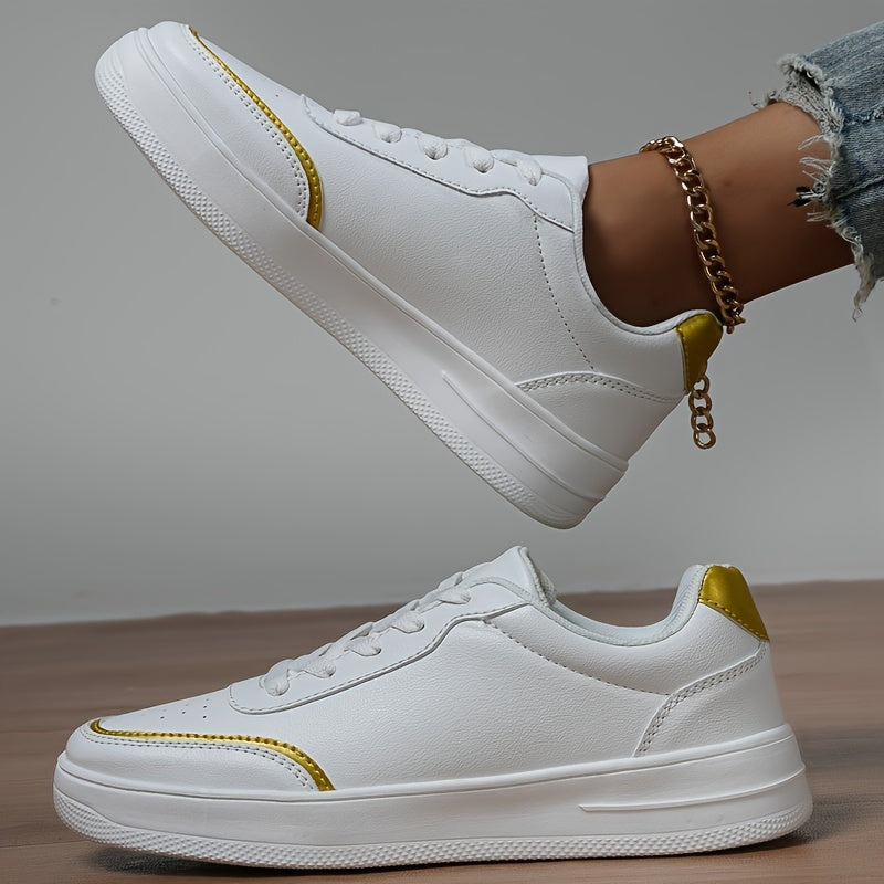 Flat Faux Leather Sneakers Wear Resistant Non Slip Shoes